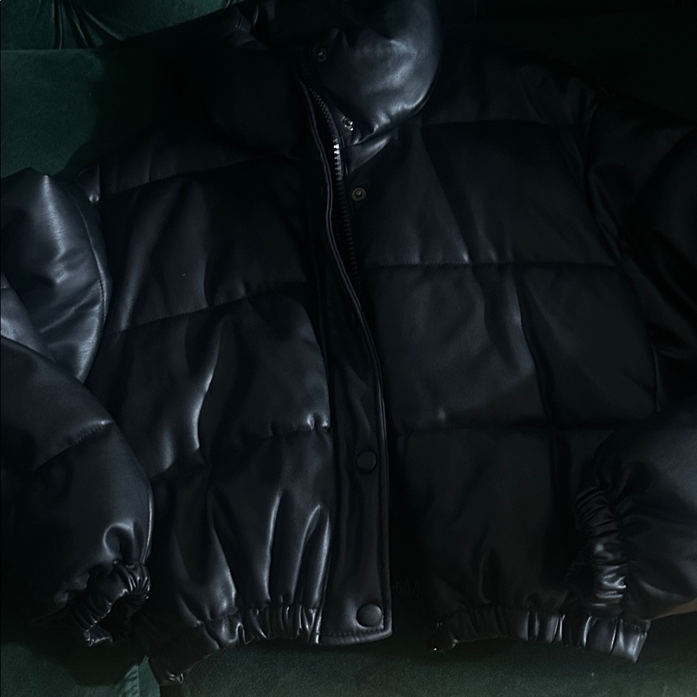 Zara Black Faux Leather Puffer Coat